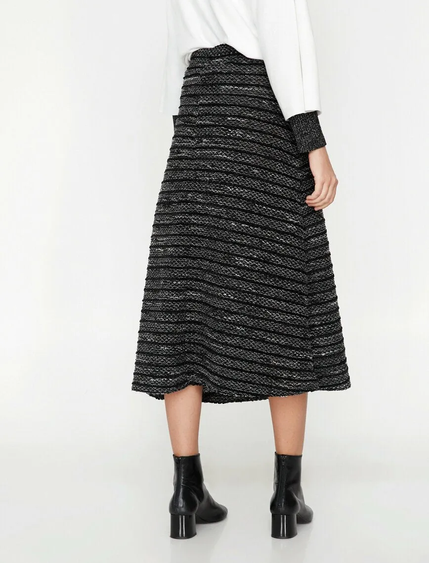 11968 Black Patterned Midi Skirt