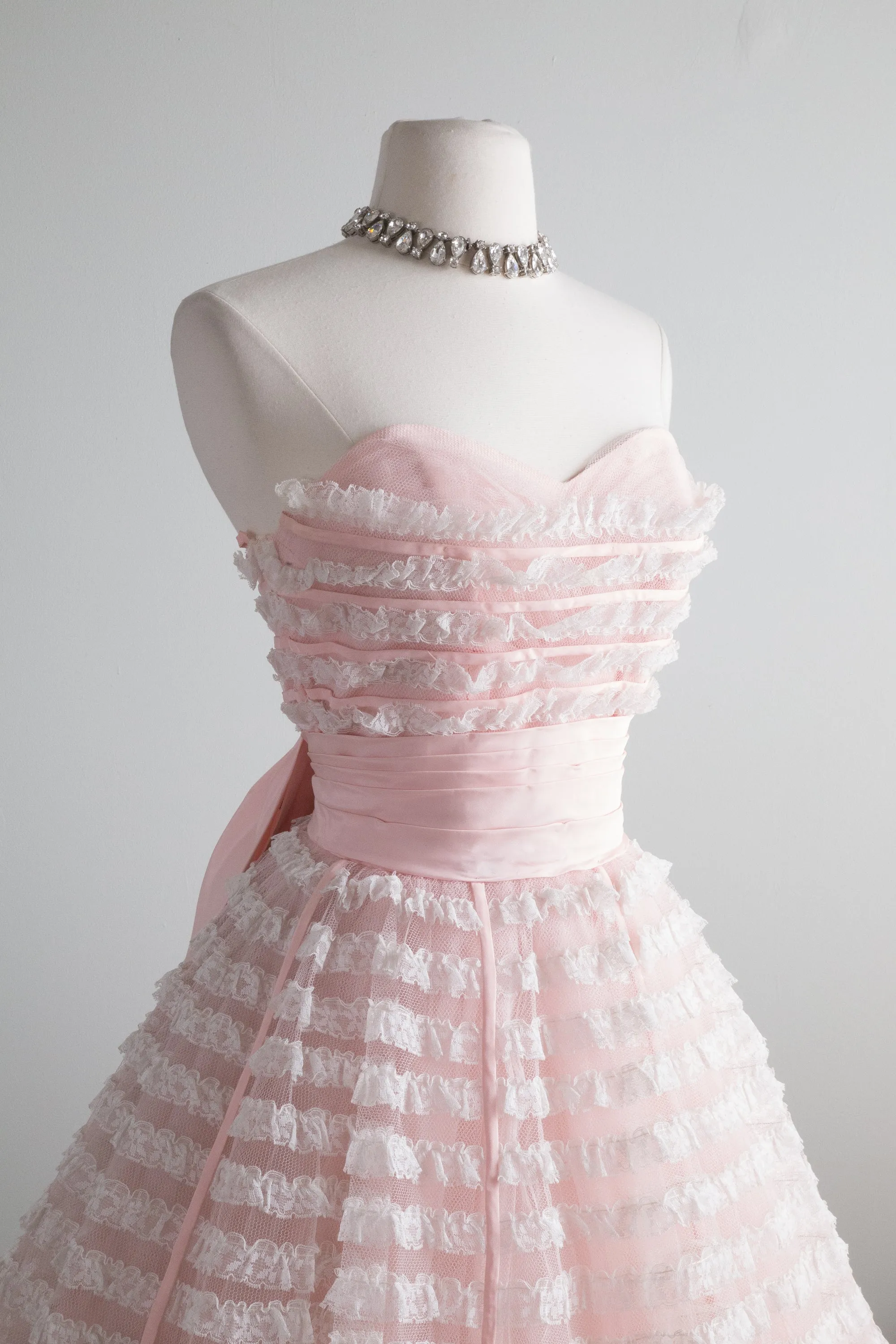 1950's Cotton Candy Strapless Formal Prom Dress / Waist 26