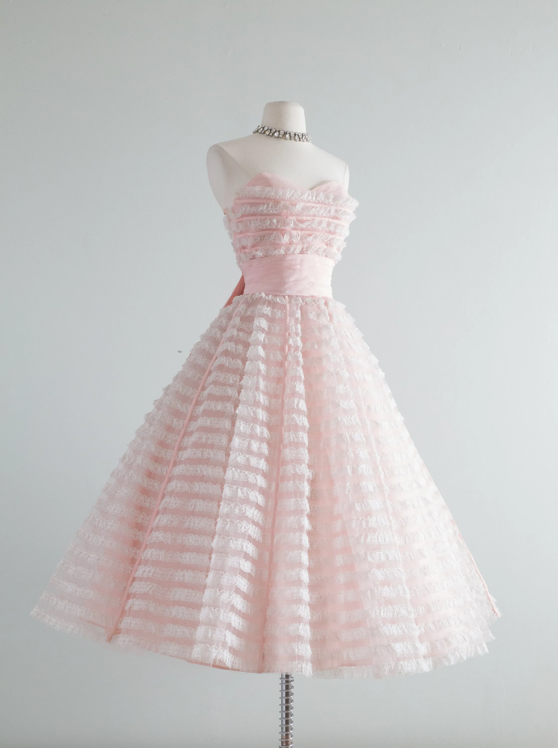 1950's Cotton Candy Strapless Formal Prom Dress / Waist 26