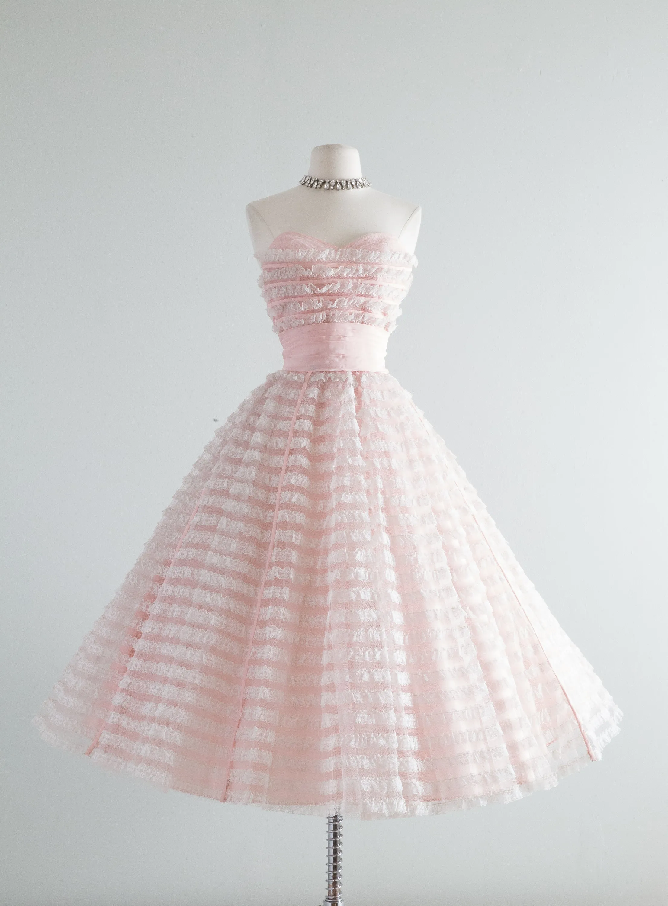 1950's Cotton Candy Strapless Formal Prom Dress / Waist 26