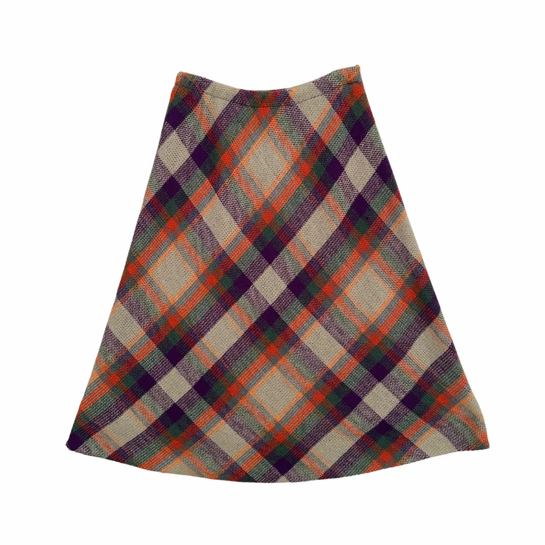 1970s Designer Plaid Midi Skirt