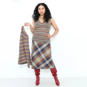 1970s Designer Plaid Midi Skirt