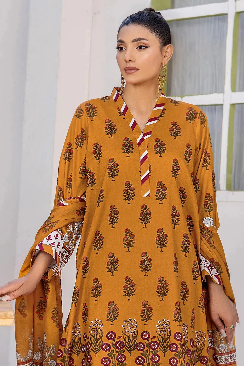 3PC Printed Unstitched Lawn Suit KLA-2706 Mustard