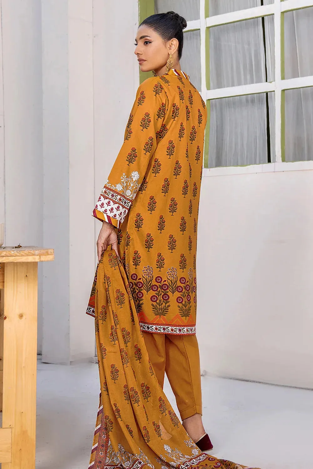 3PC Printed Unstitched Lawn Suit KLA-2706 Mustard