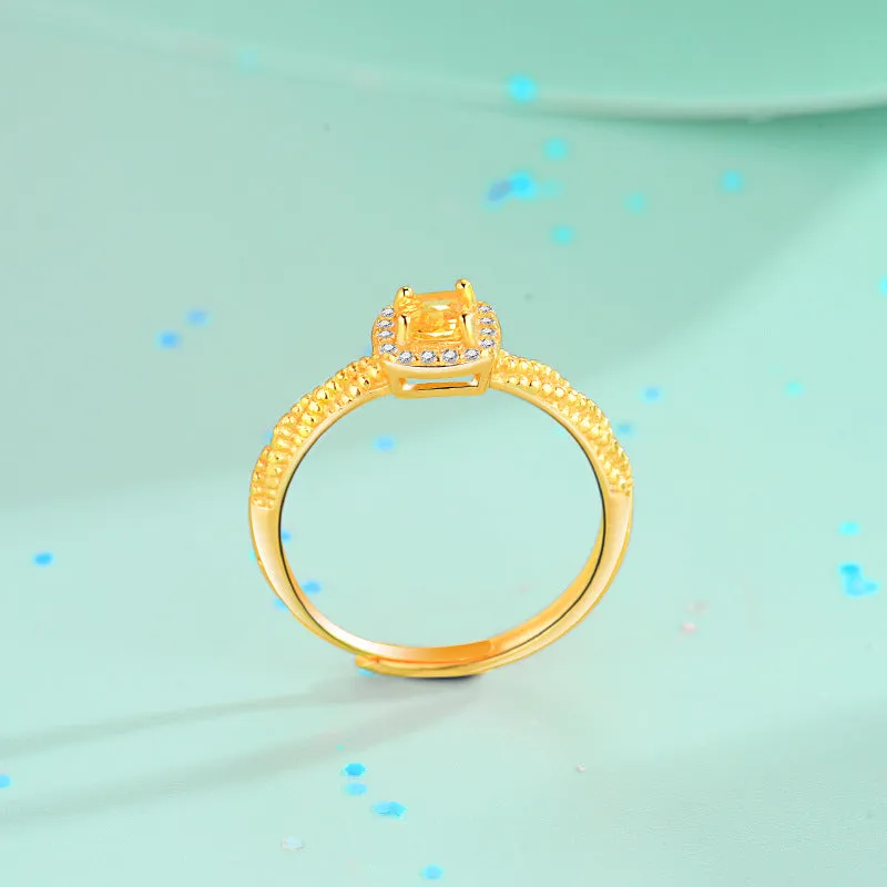 925 Silver Yellow Diamond Small Sugar Ring Female Crystal Diamond Ringman Ring High -level Sensory Handicap