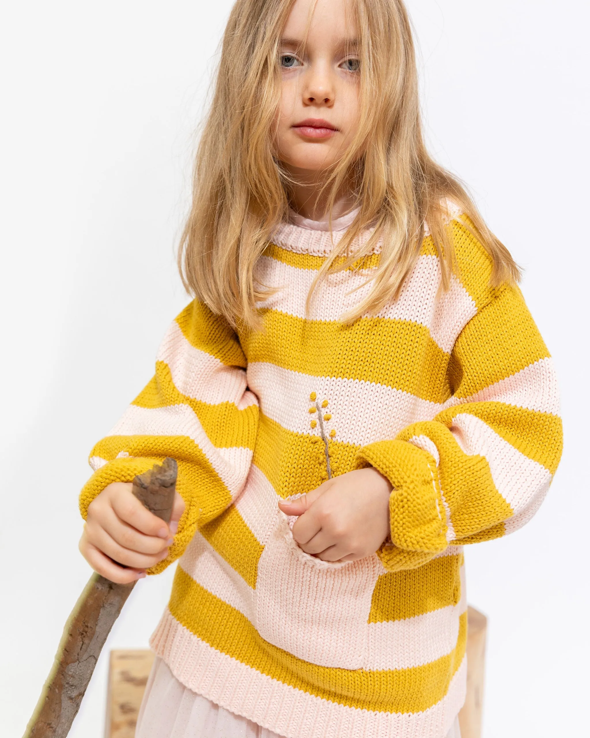 Alex and Ant Blossom Knit Jumper - Mustard & Pink