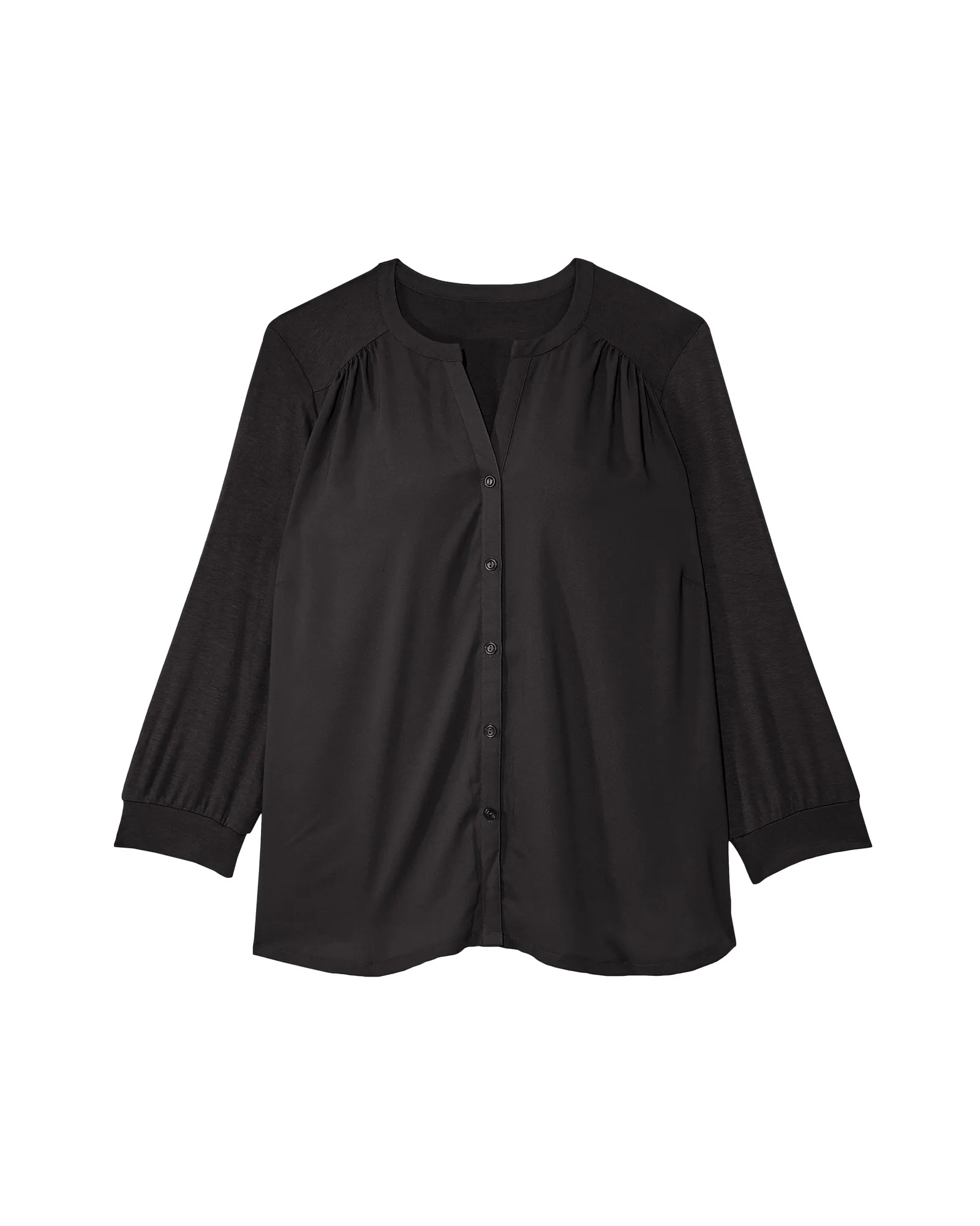Alisa 3/4 Sleeve Knit Back Blouse | Black