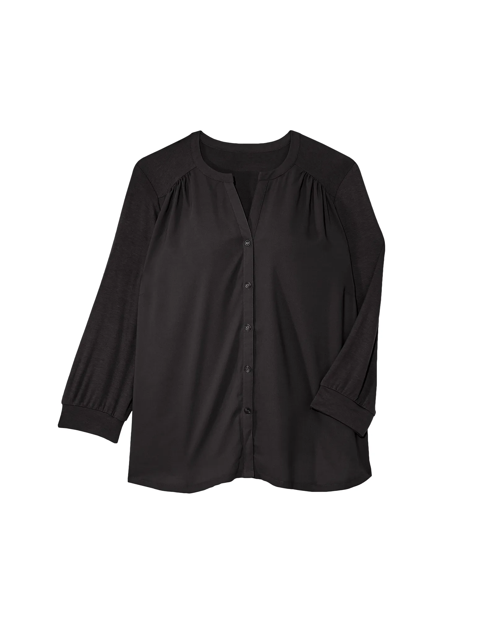 Alisa 3/4 Sleeve Knit Back Blouse | Black