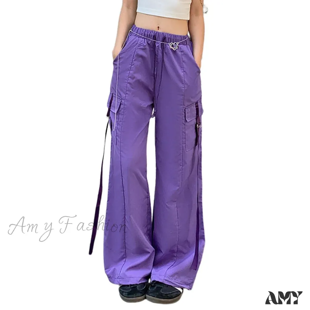 Amy Fashion - Low Waist Loose Sweatpants Vintage Parachute Pants