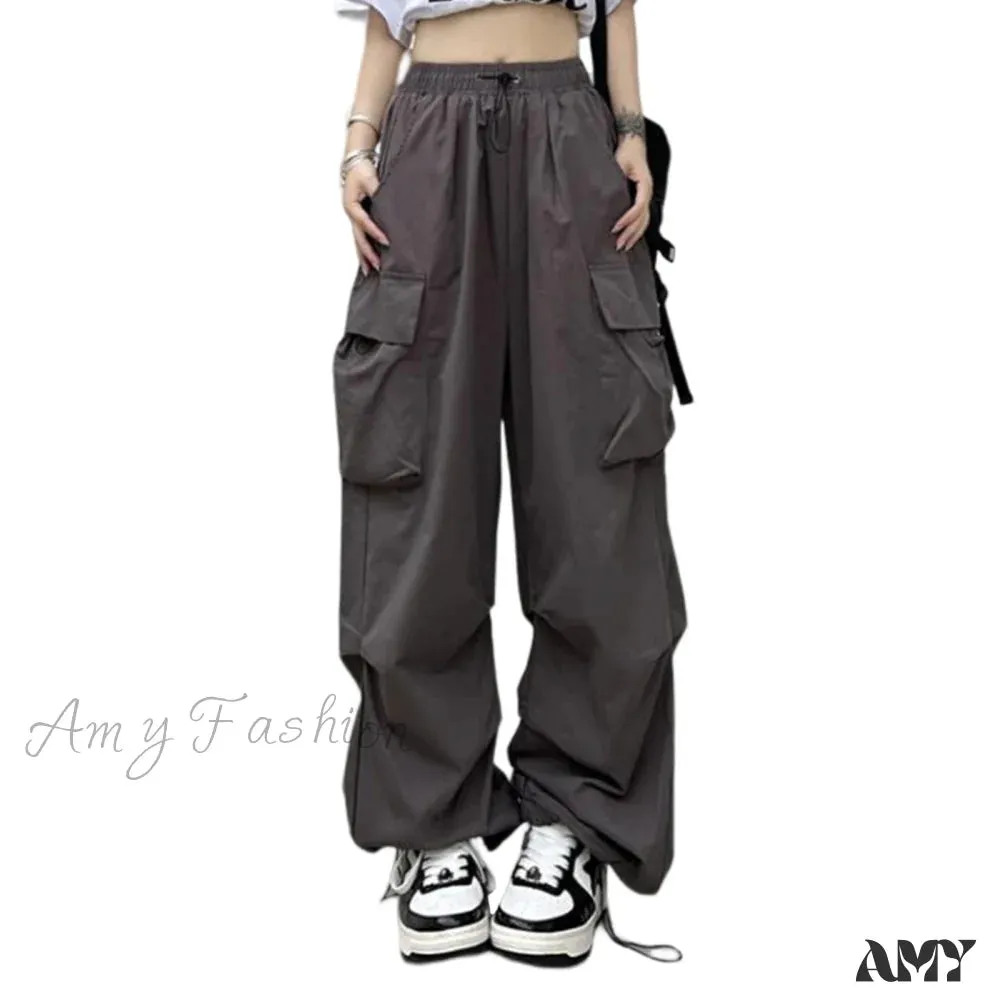 Amy Fashion - Low Waist Loose Sweatpants Vintage Parachute Pants