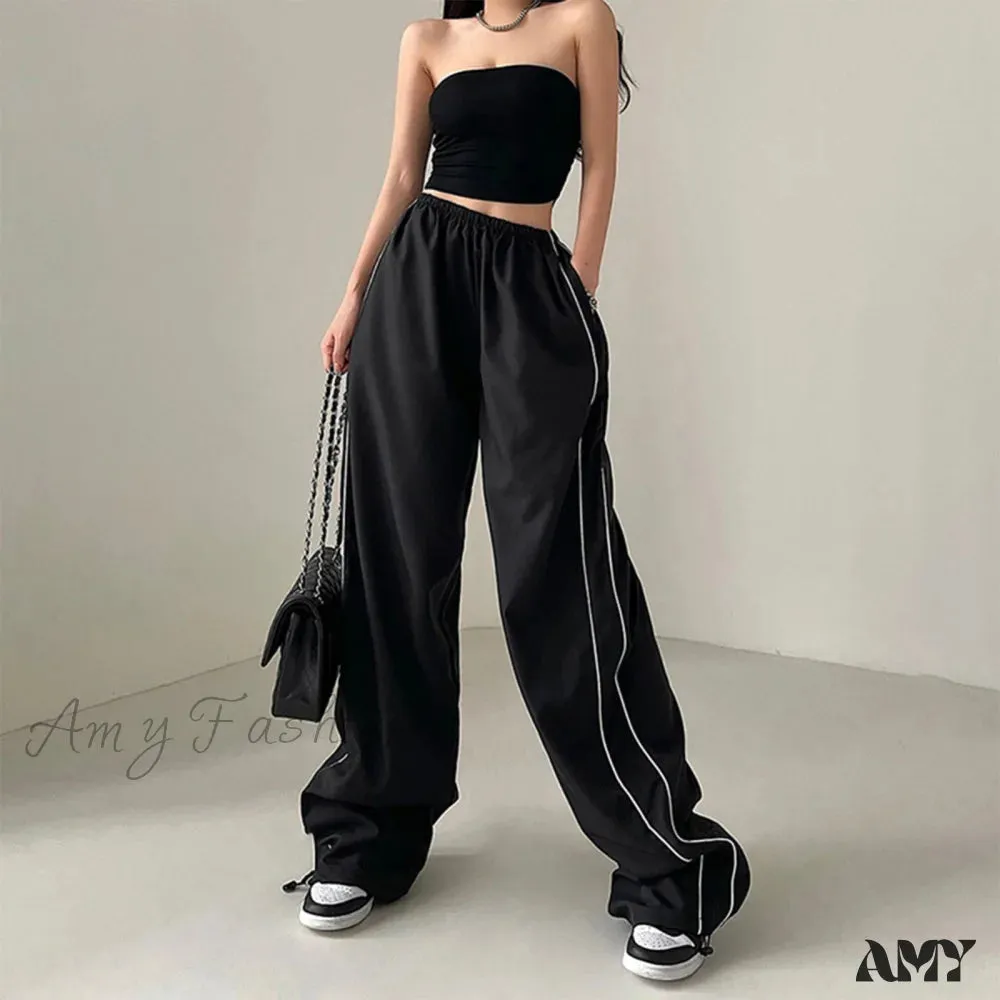 Amy Fashion - Low Waist Loose Sweatpants Vintage Parachute Pants