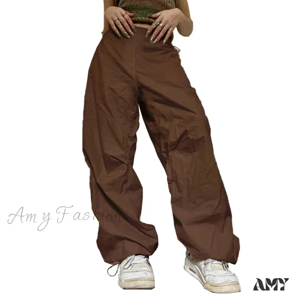 Amy Fashion - Low Waist Loose Sweatpants Vintage Parachute Pants