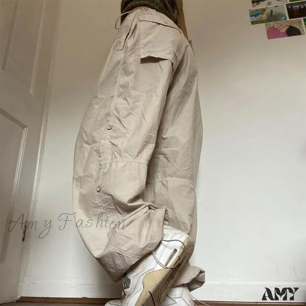 Amy Fashion - Low Waist Loose Sweatpants Vintage Parachute Pants