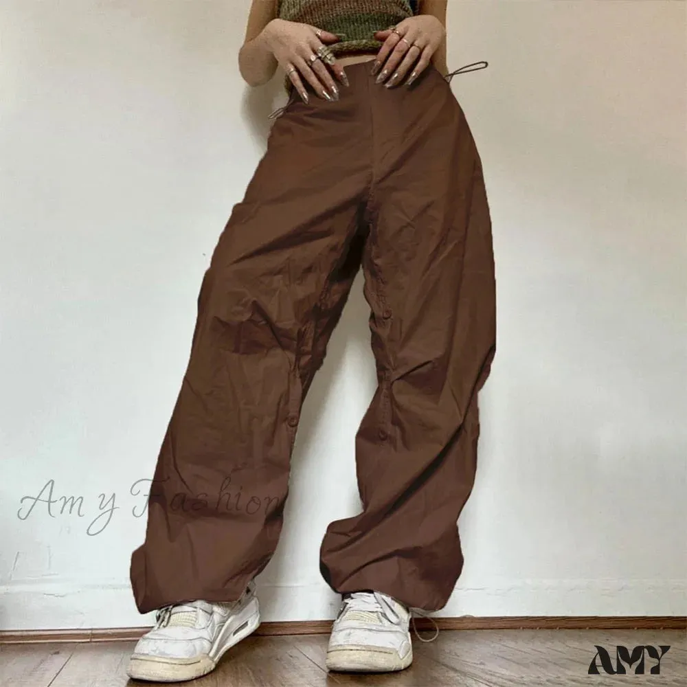 Amy Fashion - Low Waist Loose Sweatpants Vintage Parachute Pants