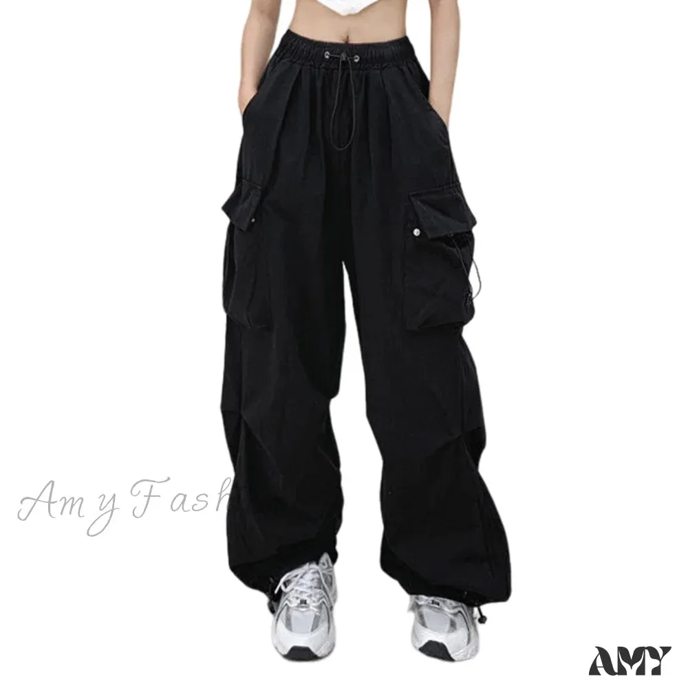 Amy Fashion - Low Waist Loose Sweatpants Vintage Parachute Pants