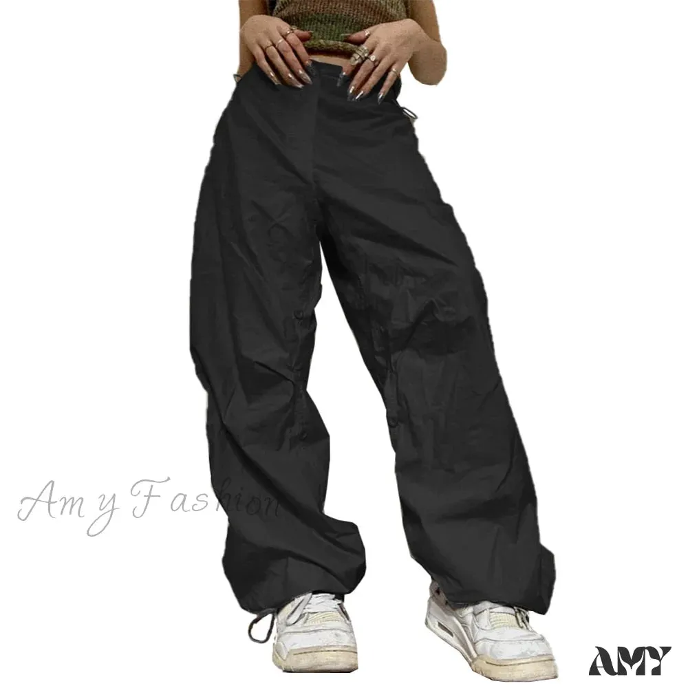 Amy Fashion - Low Waist Loose Sweatpants Vintage Parachute Pants