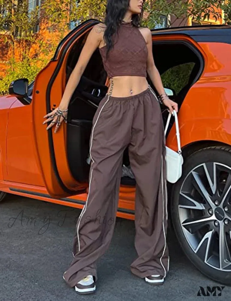 Amy Fashion - Low Waist Loose Sweatpants Vintage Parachute Pants