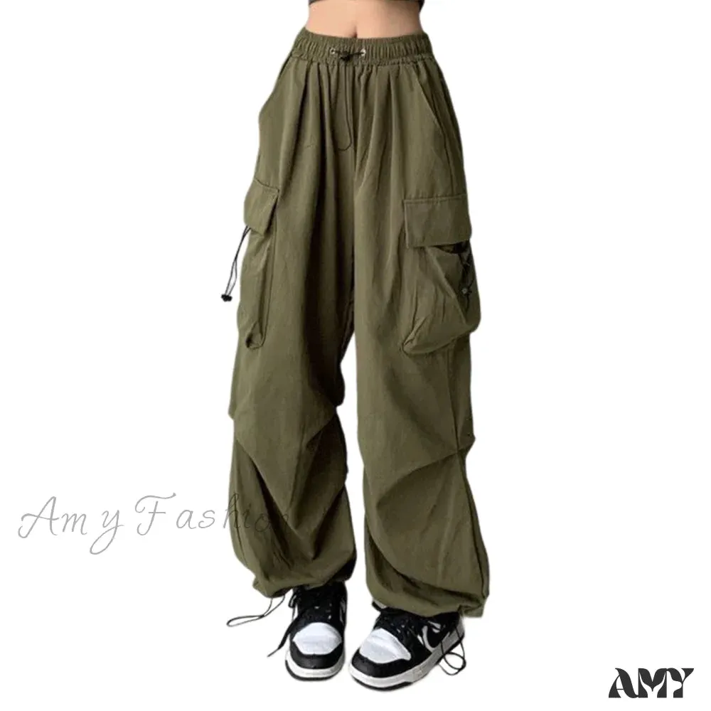 Amy Fashion - Low Waist Loose Sweatpants Vintage Parachute Pants