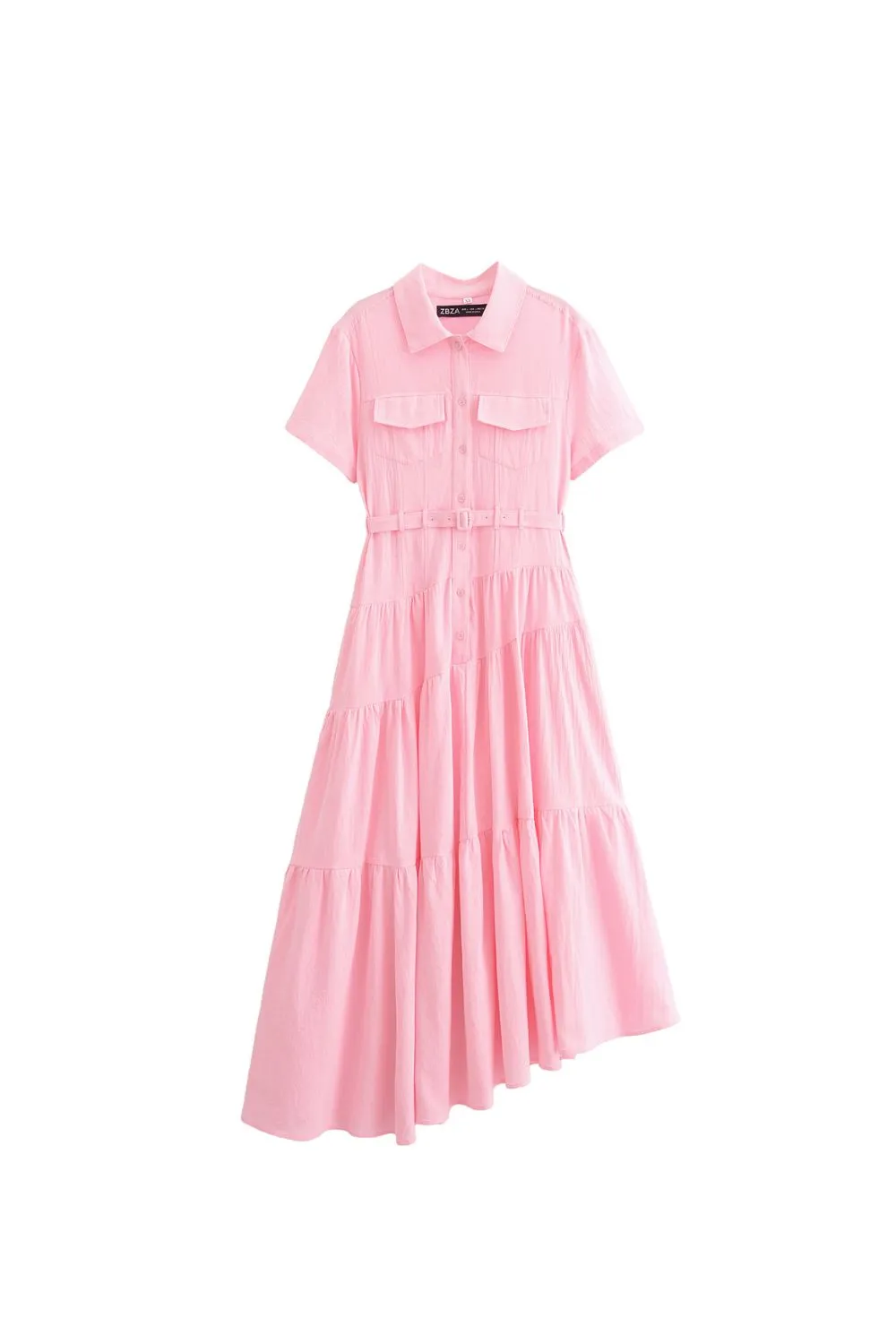'Anna' Skewed Hem Belted Shirt Dress （2 Color)