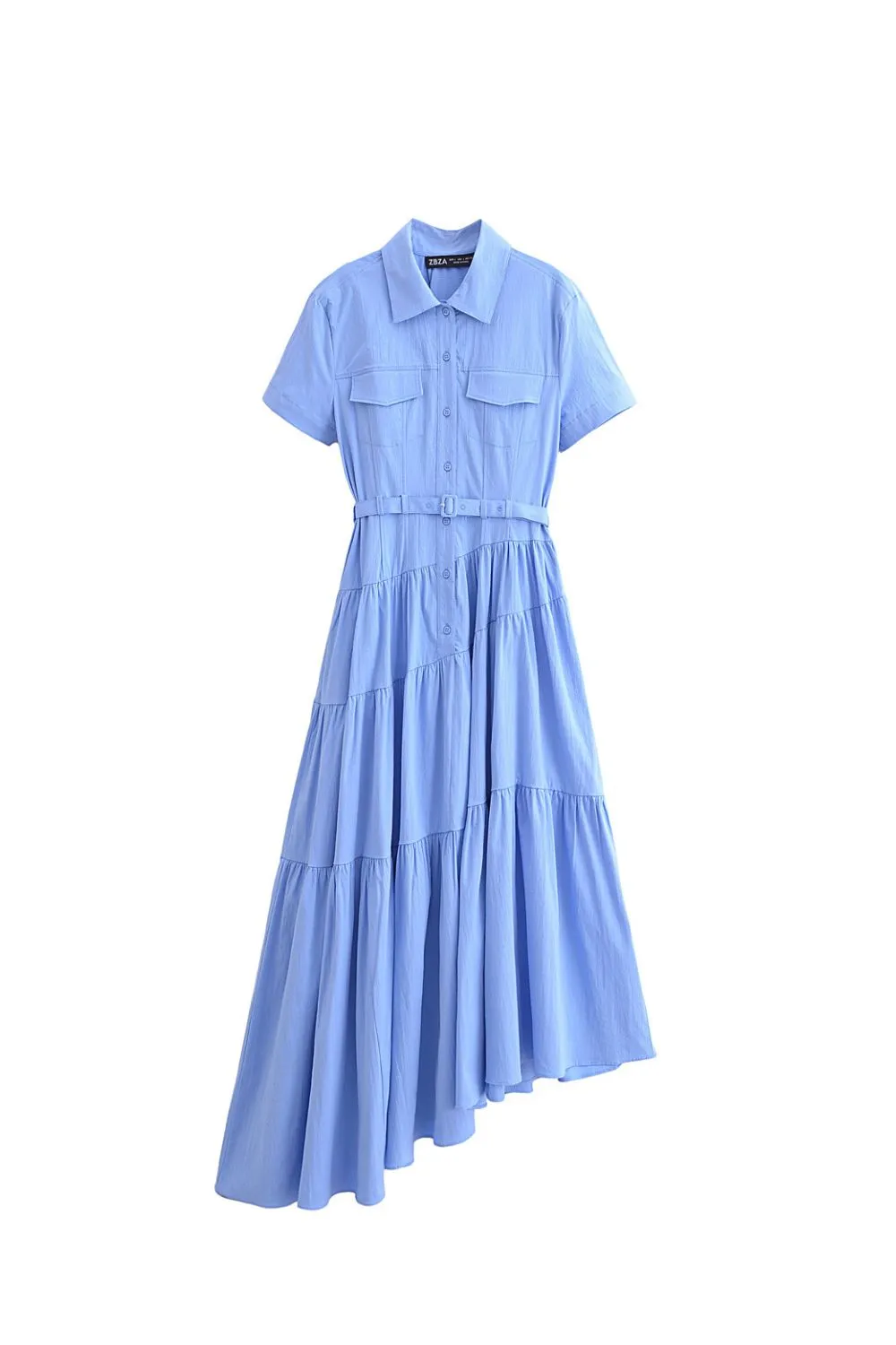 'Anna' Skewed Hem Belted Shirt Dress （2 Color)
