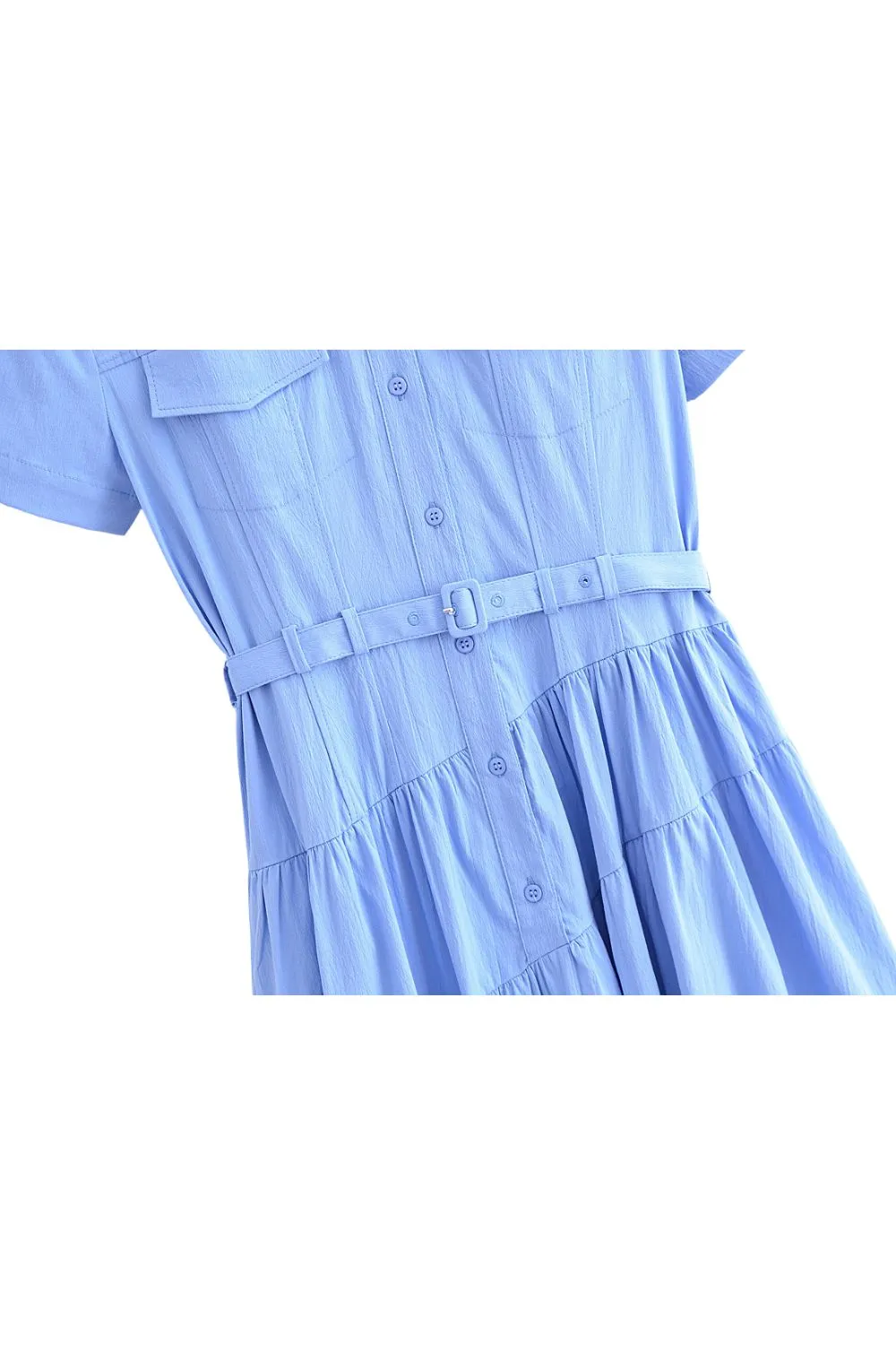 'Anna' Skewed Hem Belted Shirt Dress （2 Color)