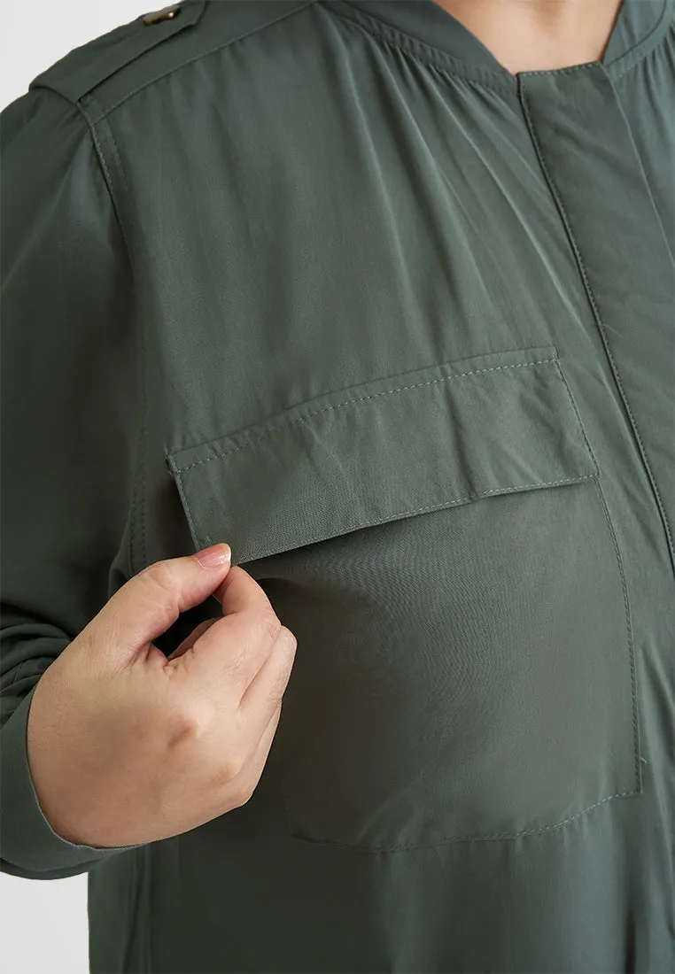 Bambie Cargo Flap Pocket Hidden Button Blouse