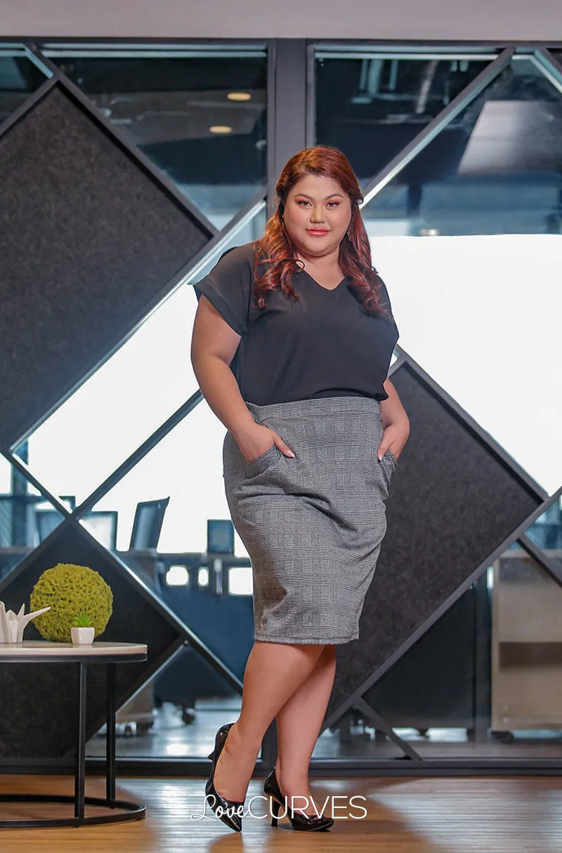 Basic Pencil Skirt with Pockets - Gray Glen Plaids
