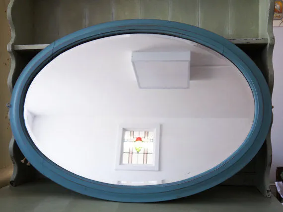 Beautiful large vintage oval mirror painted in Miss Mustard Seed Milk Paint
