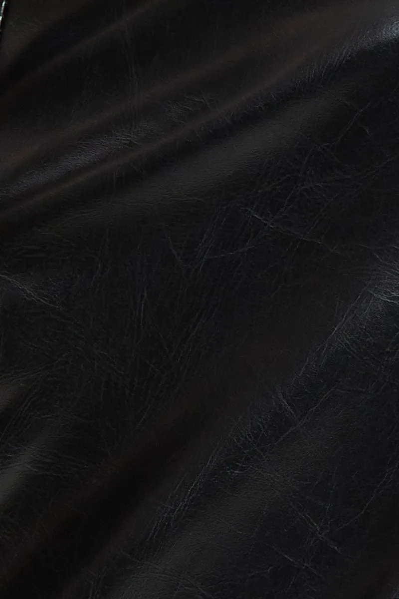 Black Faux Leather Side Split Pants