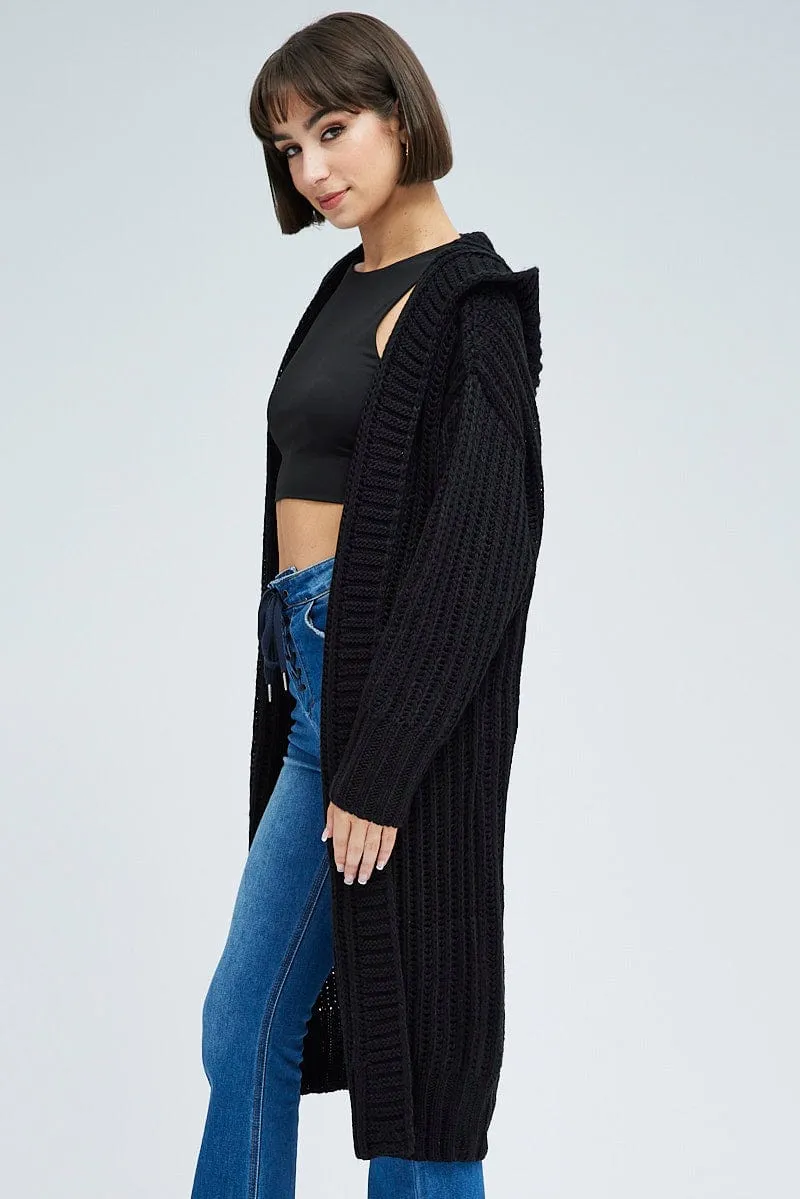 Black Oversized Longline Cardigan Hooded