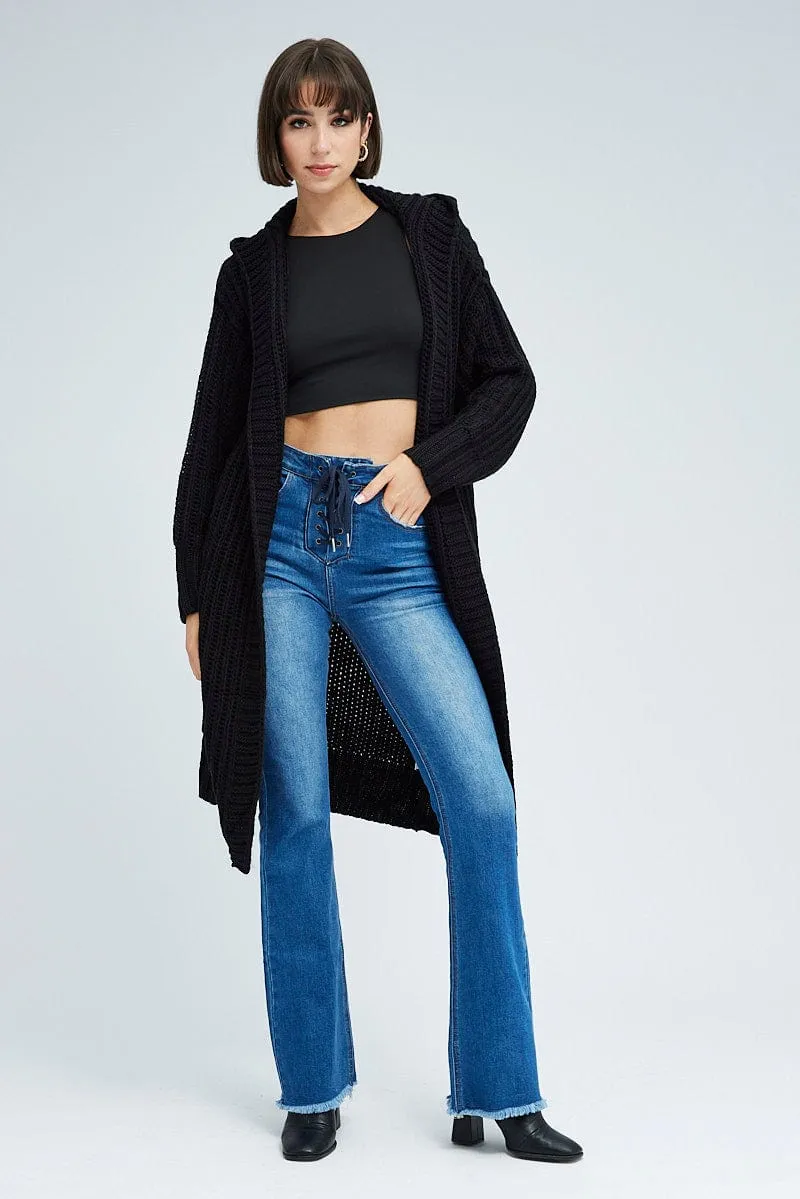 Black Oversized Longline Cardigan Hooded