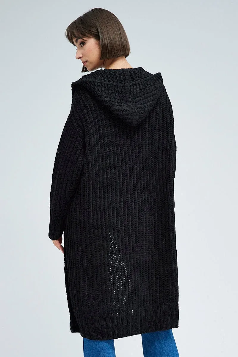 Black Oversized Longline Cardigan Hooded