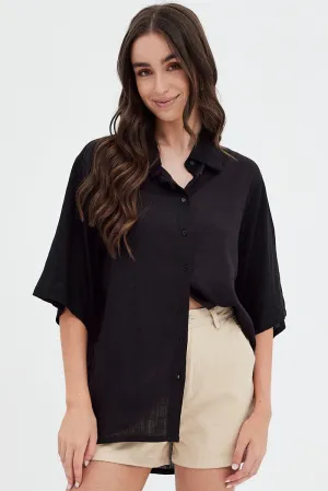 Black Shirt Collar Short Sleeve
