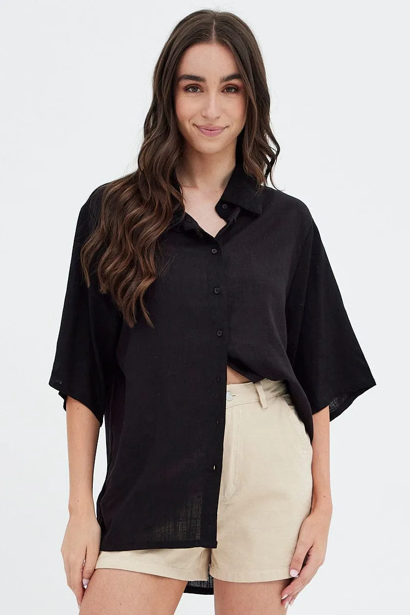 Black Shirt Collar Short Sleeve