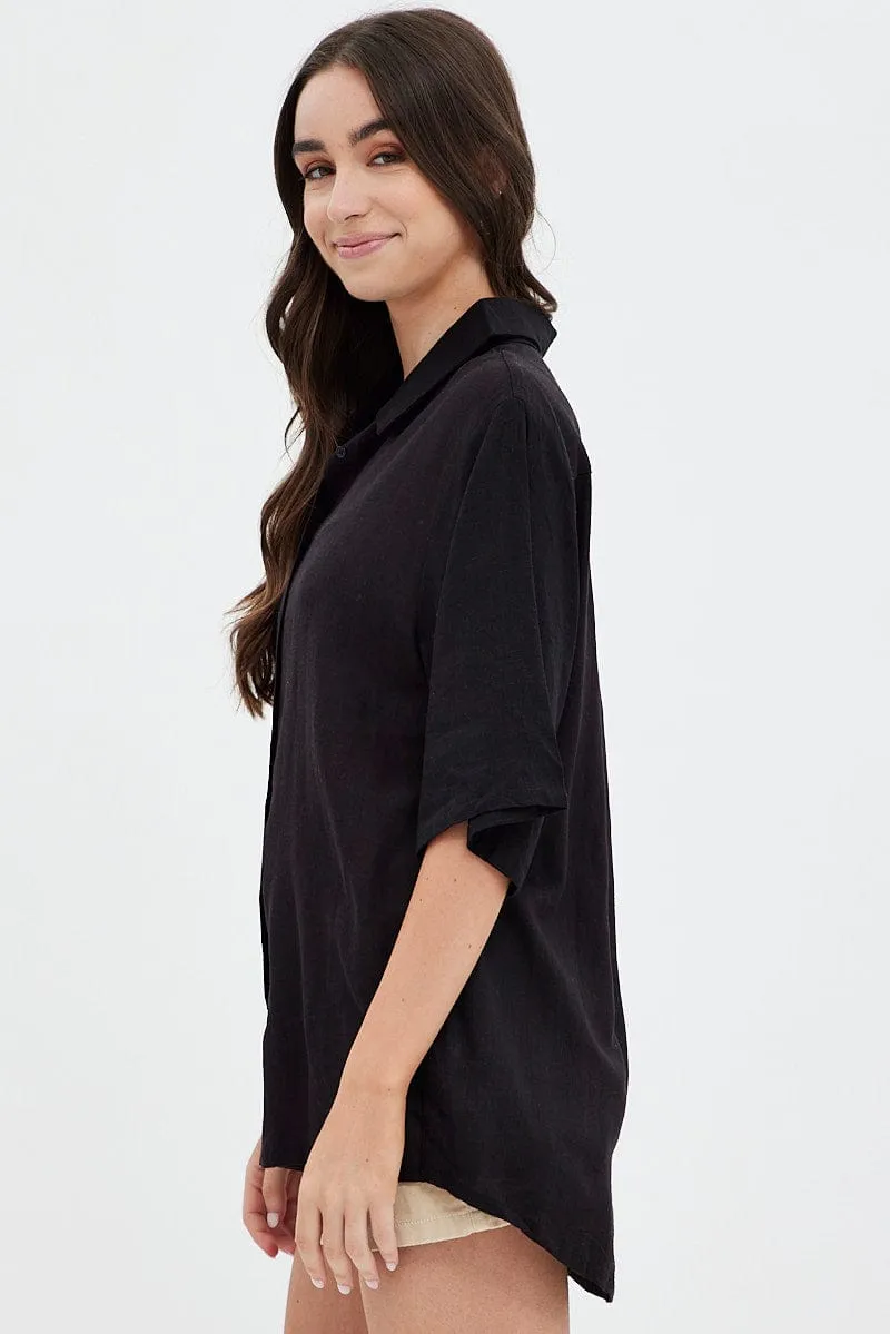 Black Shirt Collar Short Sleeve
