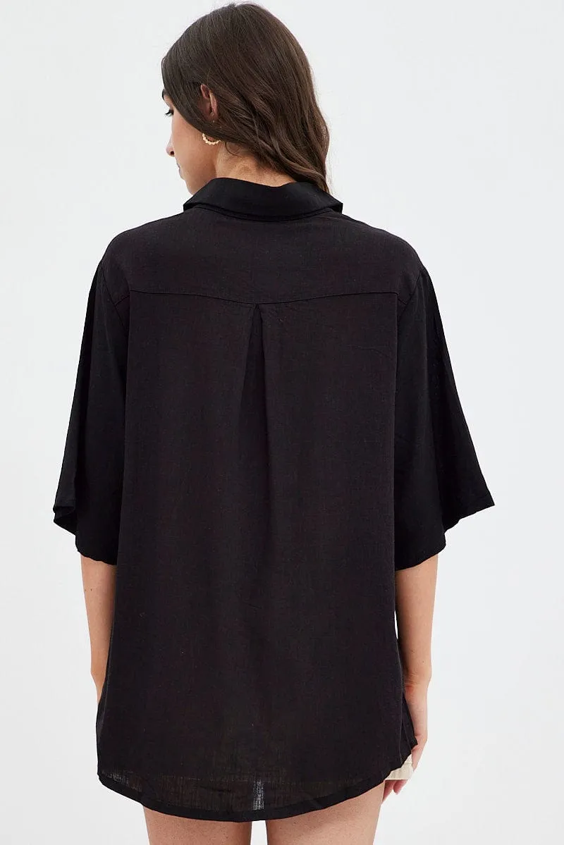 Black Shirt Collar Short Sleeve