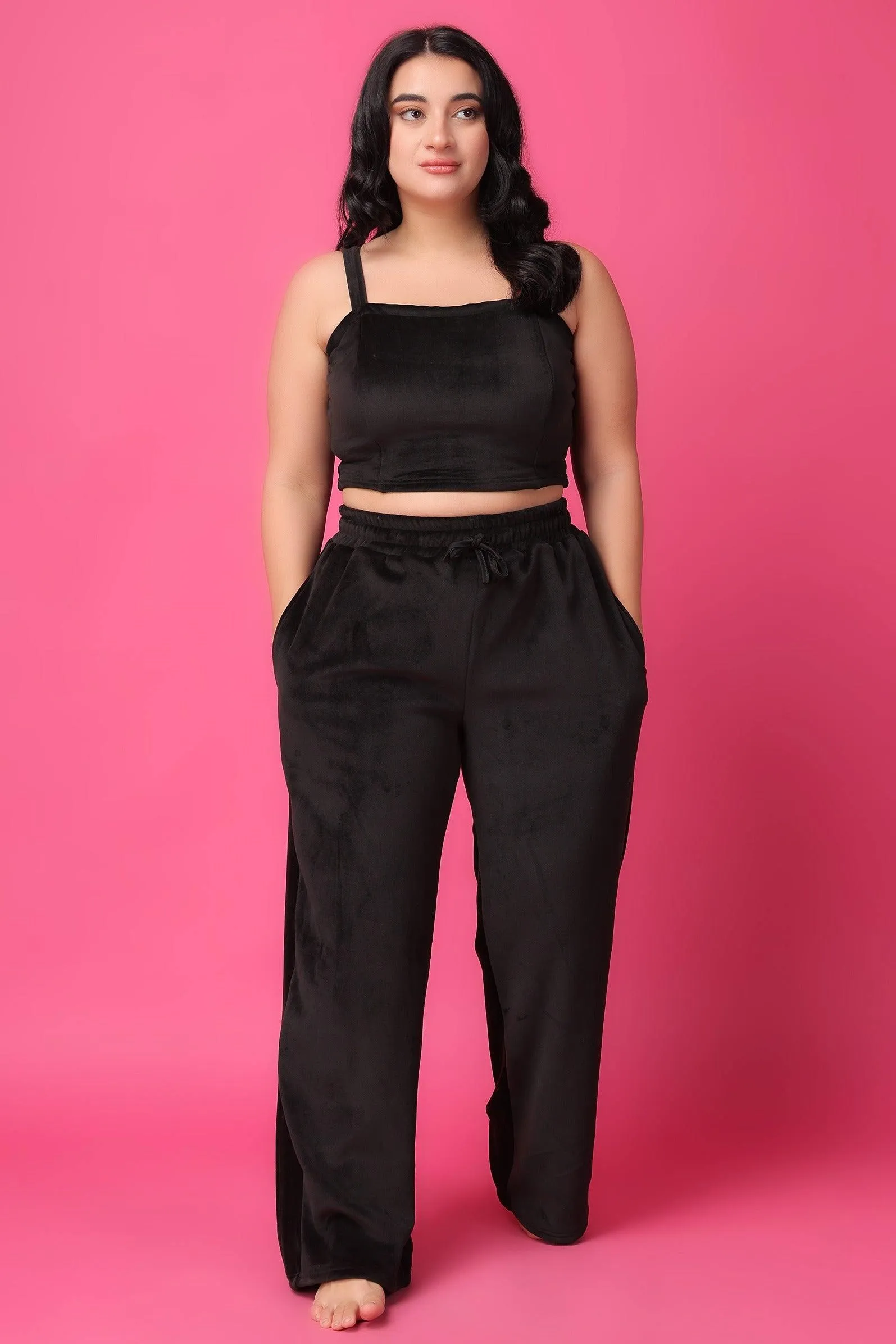 Black Solid Winter Set with Robe