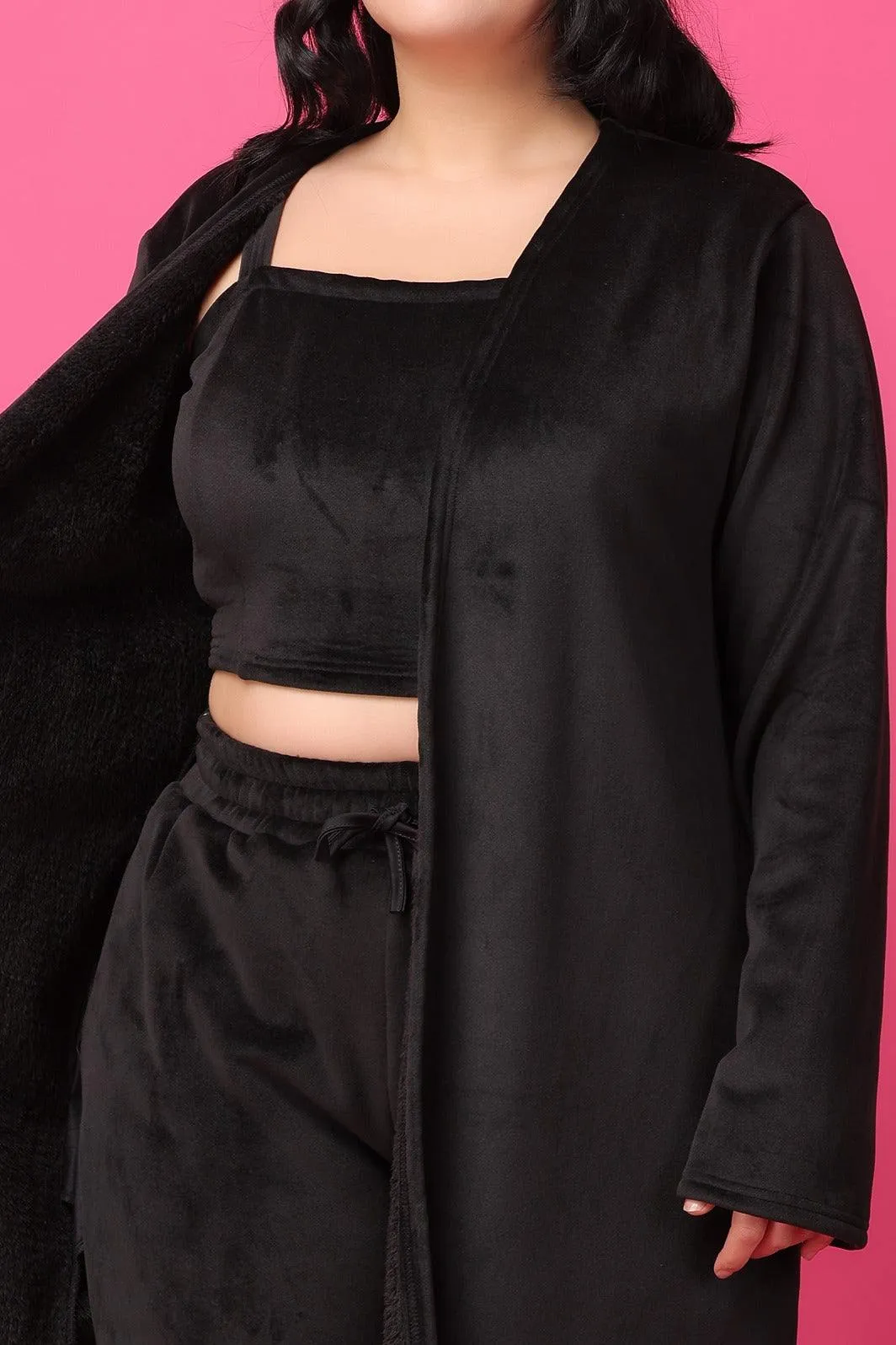 Black Solid Winter Set with Robe
