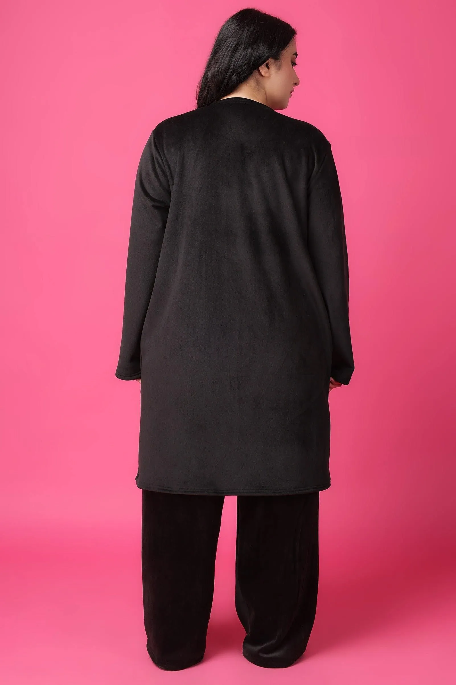 Black Solid Winter Set with Robe