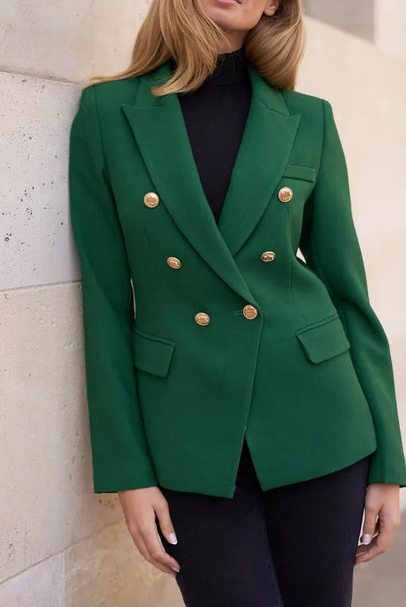 Blazer Jacket with Gold Buttons, Winter Material Green