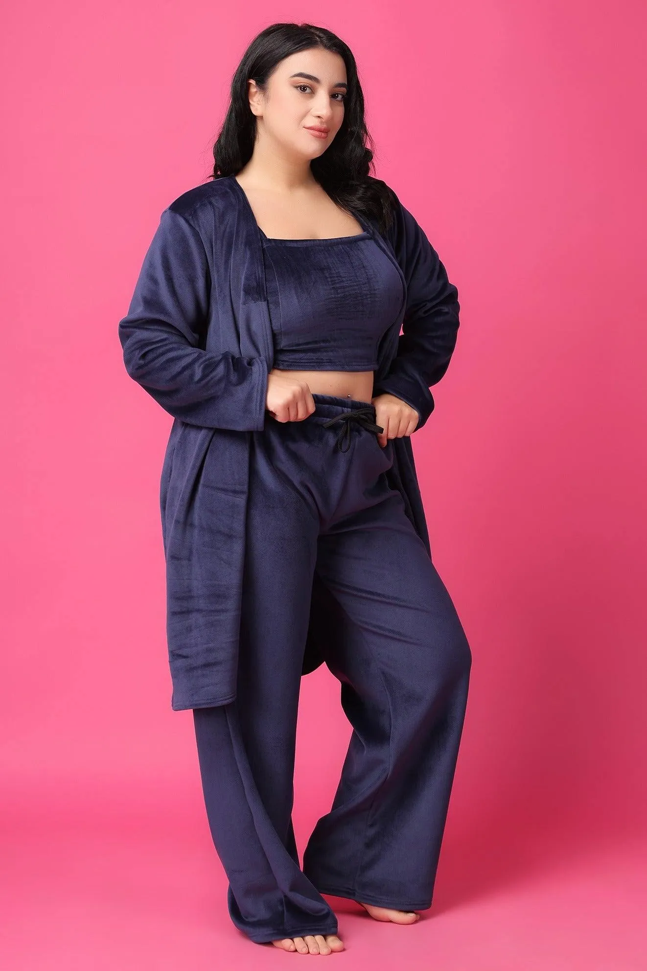 Blue Solid Winter Set with Robe