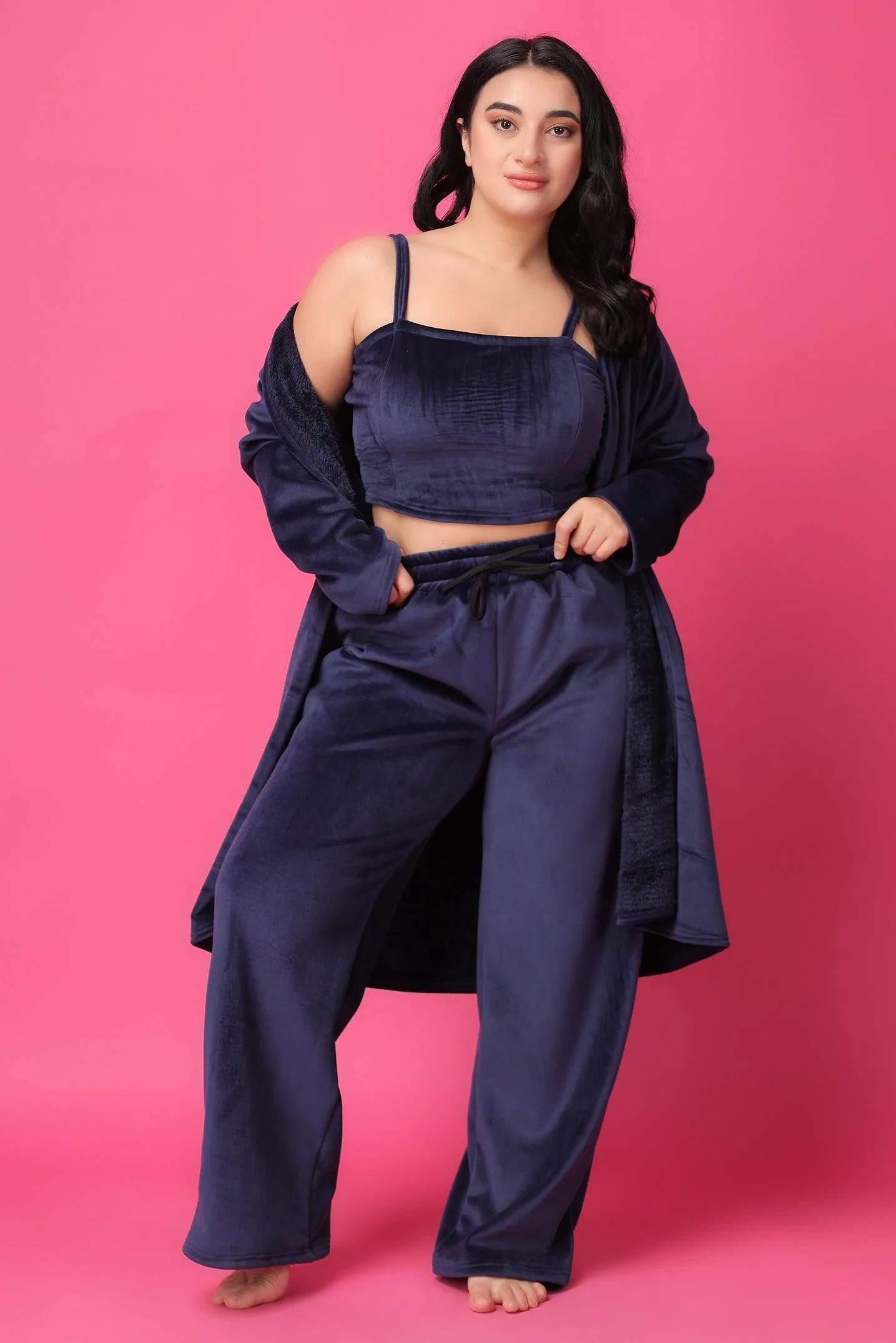 Blue Solid Winter Set with Robe