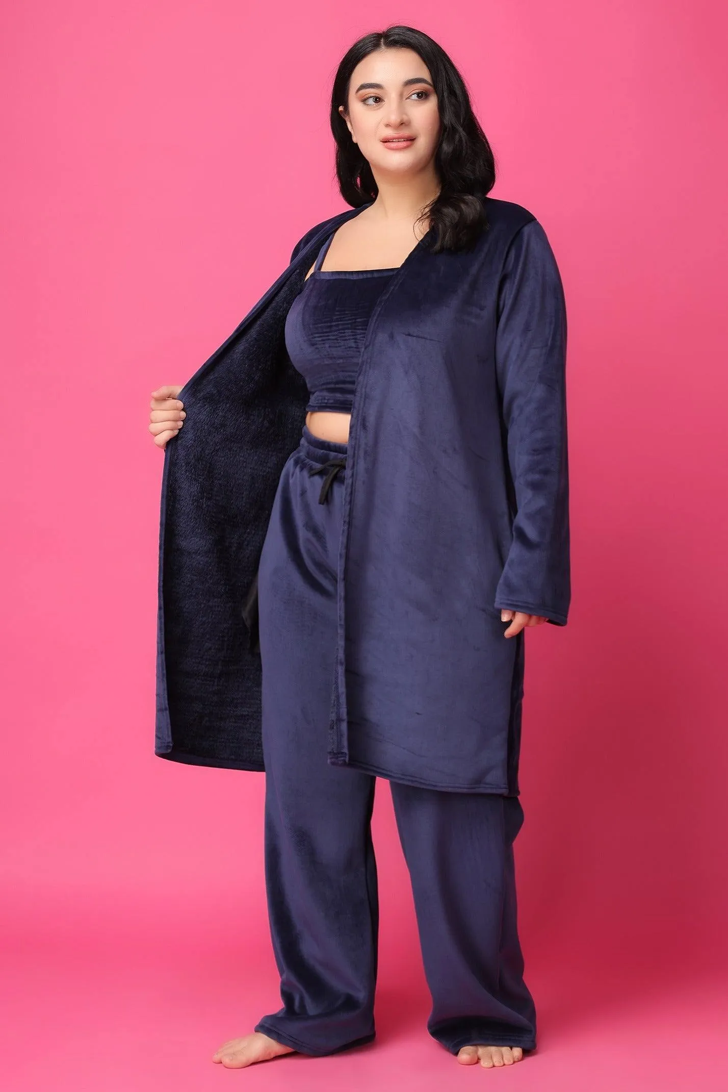 Blue Solid Winter Set with Robe
