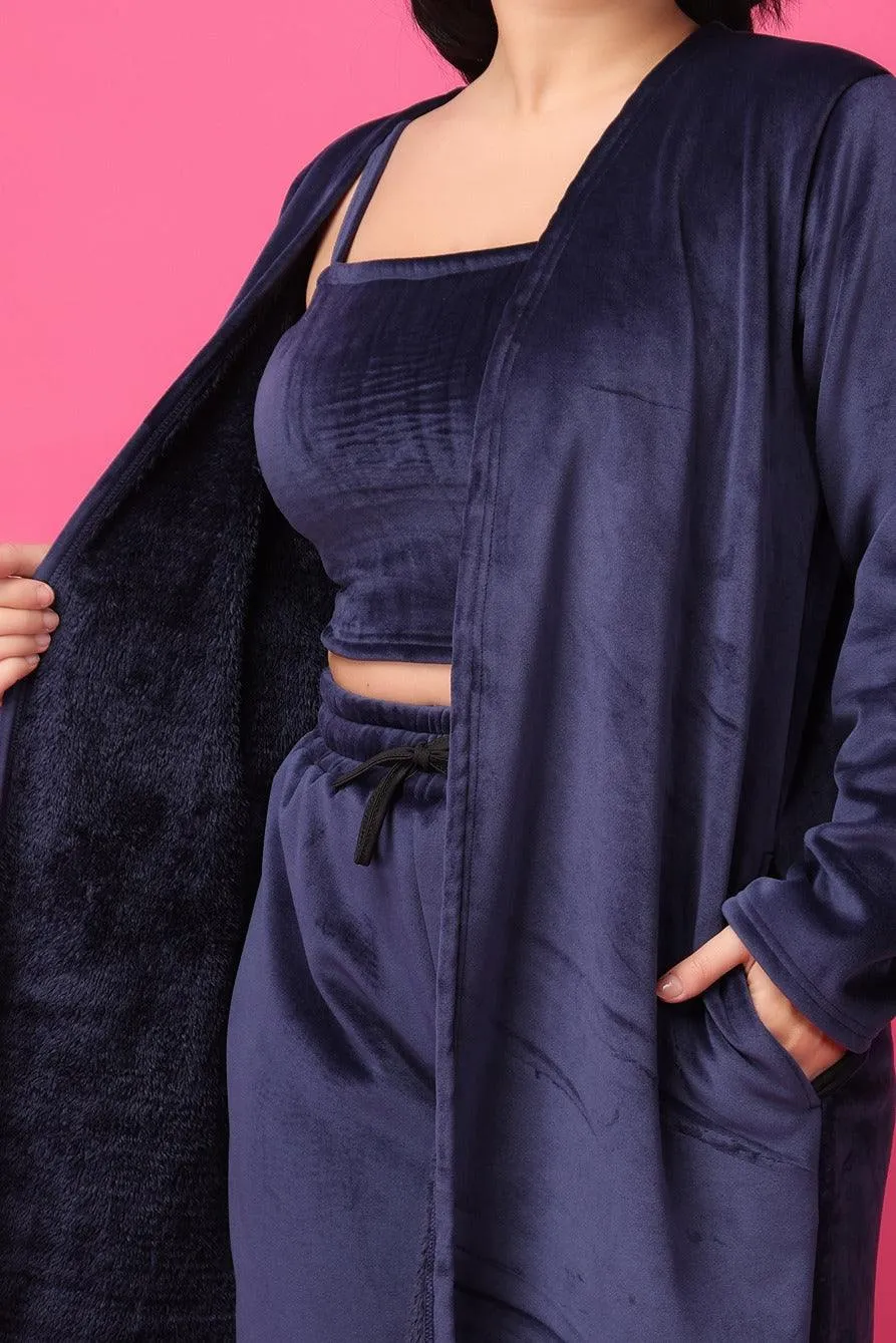 Blue Solid Winter Set with Robe