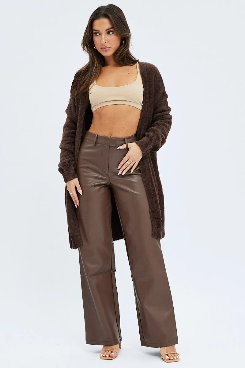 Brown Fluffy Longline Cardigan