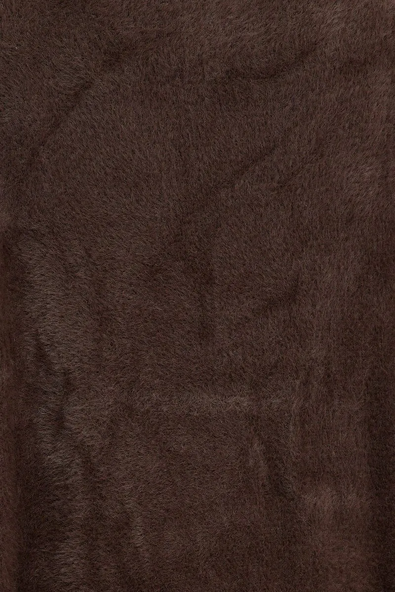 Brown Fluffy Longline Cardigan