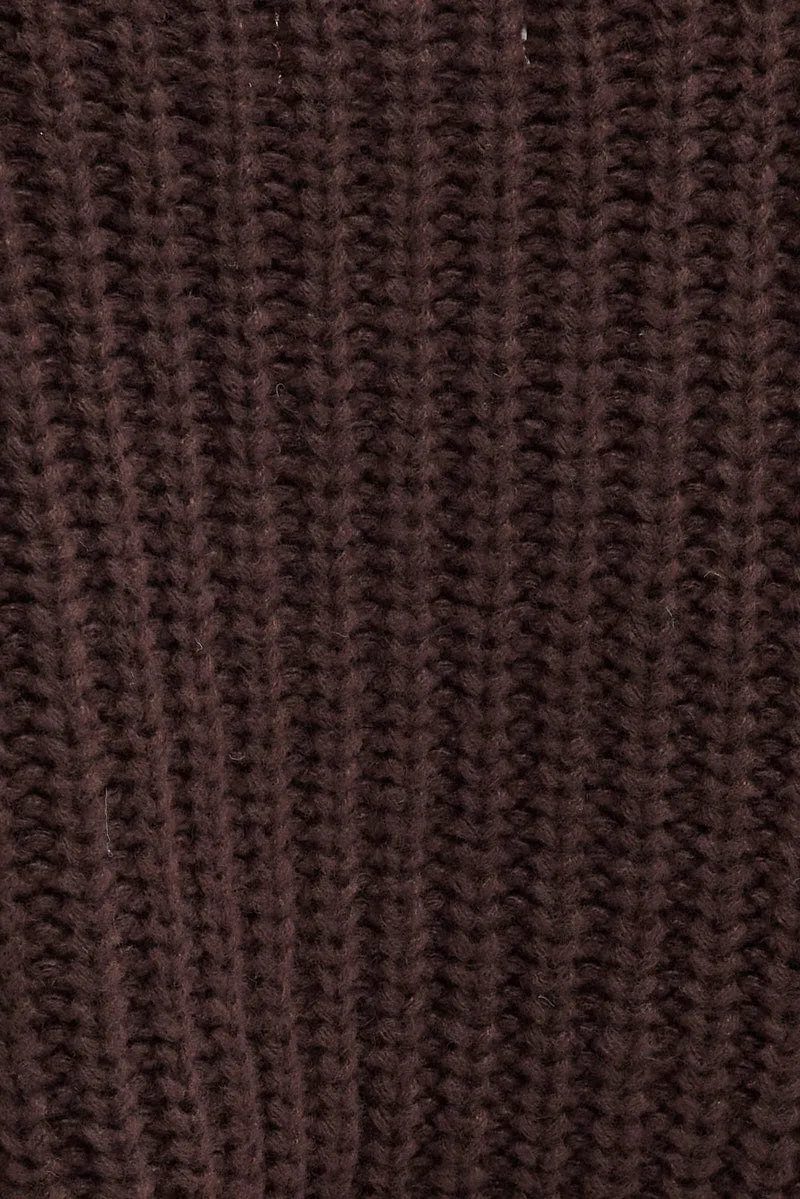 Brown Knit Top Round Neck Long Sleeve Crop
