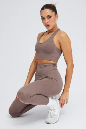 Brown Seamless Tank Top And Legging
