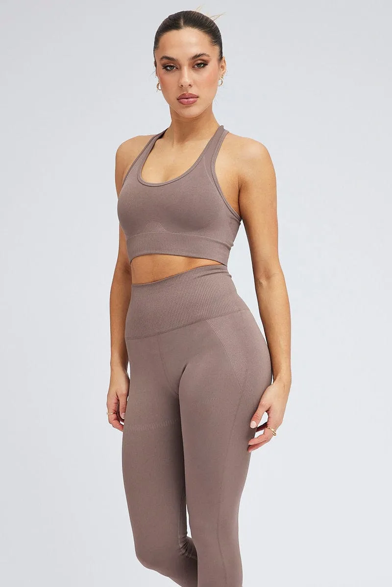 Brown Seamless Tank Top And Legging
