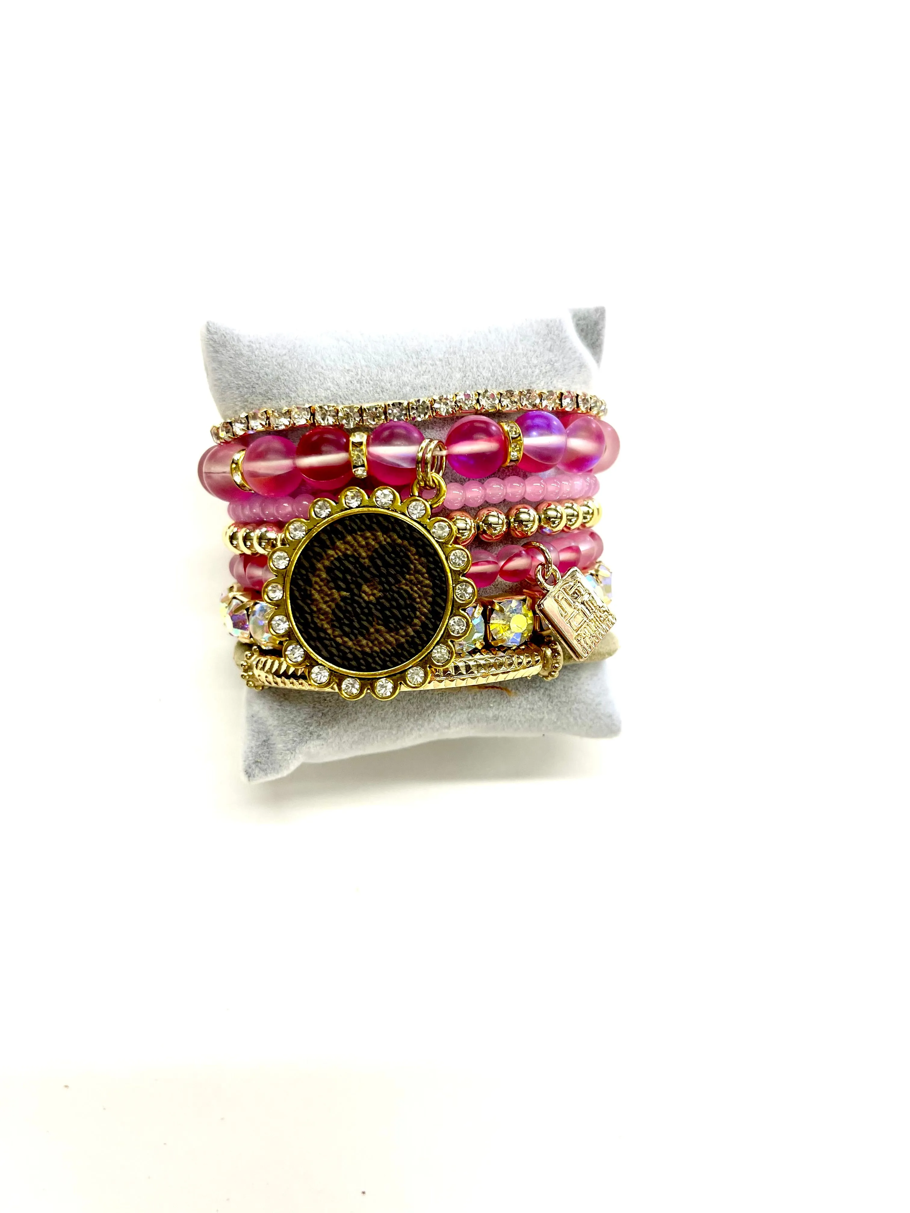 Bubblegum-Stacked Bracelet set- Gold Clear